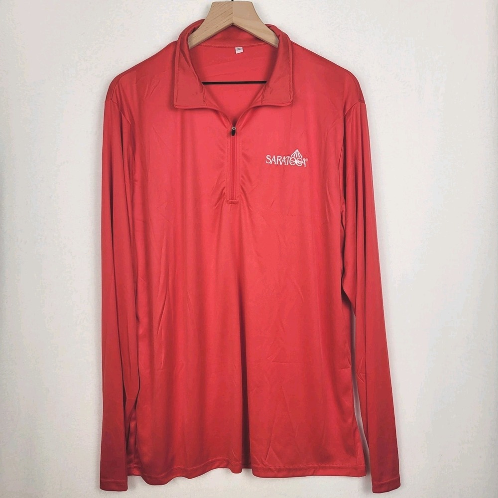 Saratoga Race Course Mens XL Red Long Sleeve Quarter Zip Pullover Shirt NWOT